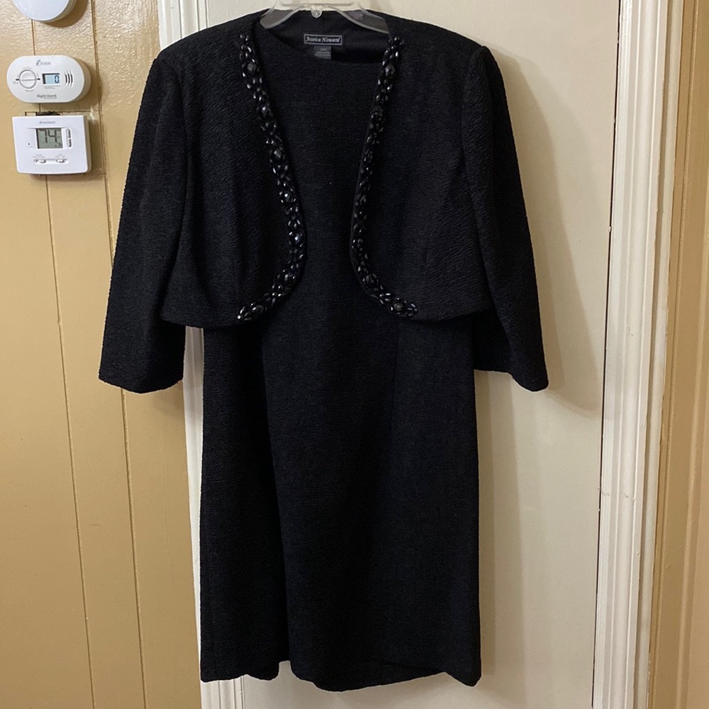 Jessica Howard black dress with matching beaded jacket.
